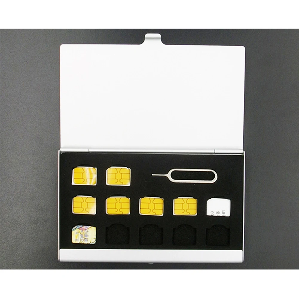 

Case Silver Aluminum Portable package Storage box Protector Holder memory SIM card Storage Box for Apple Samsung 56 13 Slots