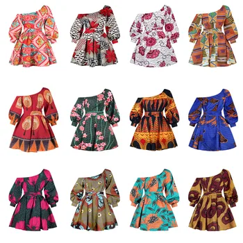 

12Colors Slash Neck Sexy Dresses for Women African Clothes Dashiki Ankara Print Bohemian Full Sleeve Mini Dress Femme Vestidos