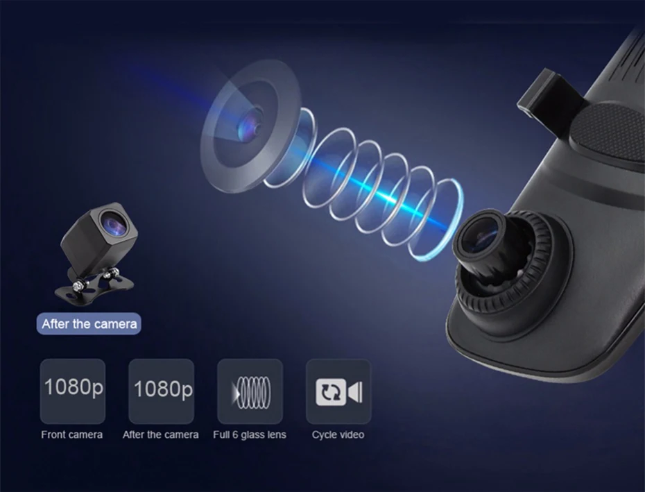 WHEXUNE 10 дюймовый сенсорный автомобильный видеорегистратор Потоковое вещание зеркало заднего вида приборная Камера FHD 1080P видео Регистраторы Двойной объектив с заднего вида Камера