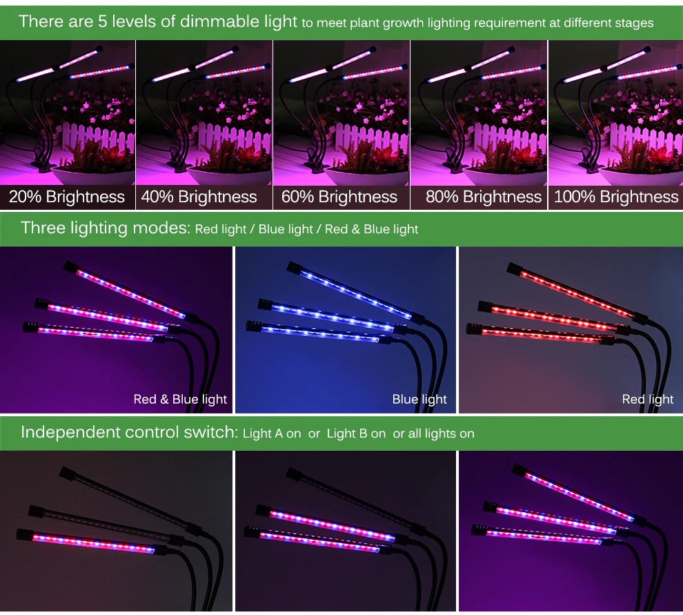 Полный спектр светодиодный светать DC5V 3 W 9 W 18 W 27 W Гибкая клип USB источник питания для ноутбука светодиодный роста растений свет лампы
