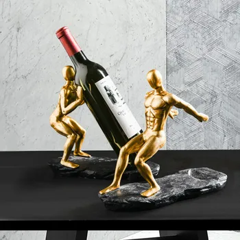 

Creative Wine Rack Bar Office Wine Cabinet Home Decor Small Golden Man Wine Holder Modern Home Decoration Accessories