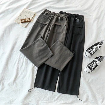 

Yeeloca Street Style Drawstring Tied Casual Pants Female Wide Leg High-waist Trouser Summer Women Korean Straight Loose Bottoms