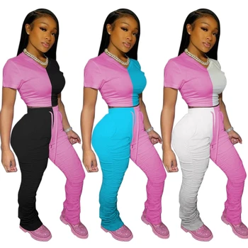 

2020 Women Sets Summer Tracksuits Patchwork Crop Tops+Pants Suit Two Piece Set Night Club Sporty Outfits 2 Pcs Street