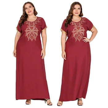 

Summer Women Plus Size Maxi Dress Short Sleeve Kaftan Embroidery Beads Abaya Muslim Loose Long Party Gown Caftan Hippie Dresses