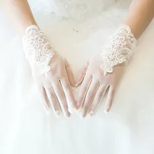 Аппликация невесты свадебное платье перчатки короткие женские пальчиковые Свадебные вечерние аксессуары Guantes de novia encaje ST230