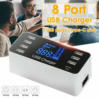 

8 Port USB Wall Charger Quick LCD LED Display Adapter Desktop Dock 7 USB Charging Port And 1 Type-C Port