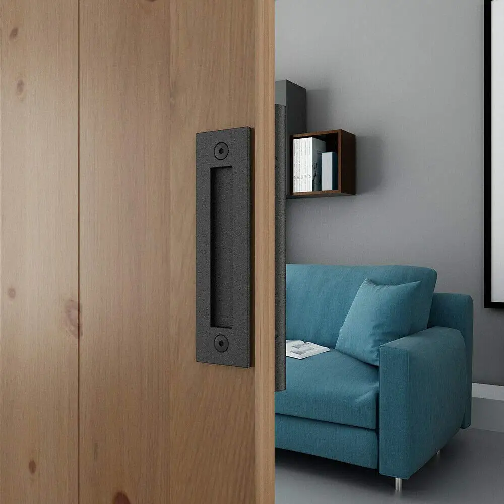 

11-13/16in Matte Black Rough Finish Pull and Flush Handle Set for Sliding Barn Door Hardware Set of 2