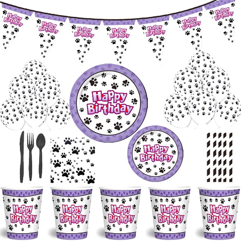 

10 People Happy Birthday Disposable Tableware Dog Paws Party Pet Dog Birthday Party 1st Kids Girl Boy Birthday Party Baby Shower