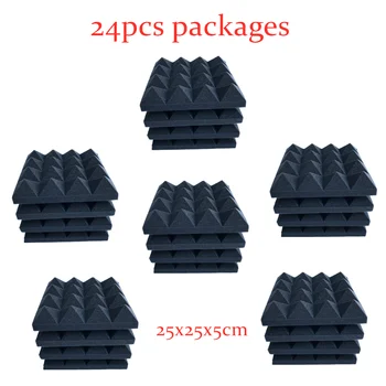 

24PCS 250x250x50mm Studio Acoustic Foam Soundproof 16 Pyramid Absorption Treatment Panel Tile Protective Sound Proof Sponge
