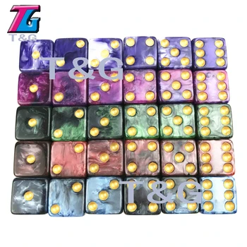 

New Arrival Dice Set of 6pcs/set 16mm D6 with Gold Standard Dots Playing Nebula Effect Square Dados for Rpg DnD