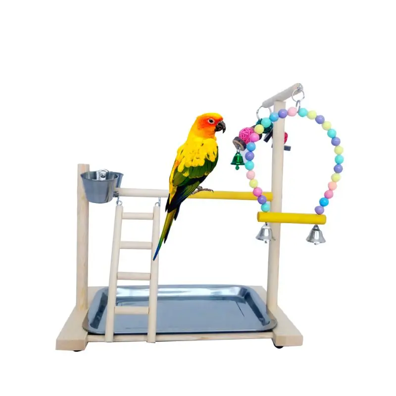 Mosichi Funny Pet Bird Parrot Wooden Stand Perch Playground Platform Cage Chew Playing Toy 
