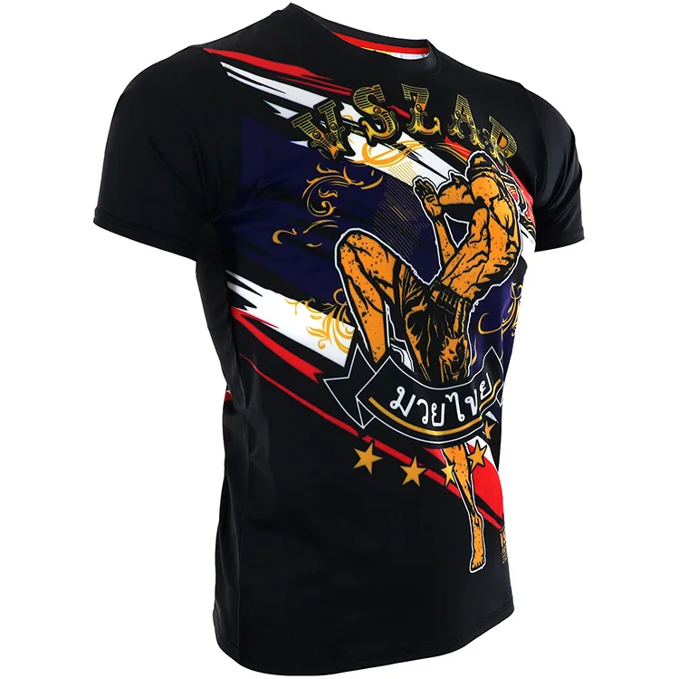 Для мужчин футболка VSZAP быстросохнущая Муай Тай вещания Sanda Боевая футболка эластичный хлопок UFC боевые Футболки ММА