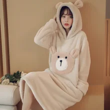 New pajamas winter Plush hooded nightdress women's casual nightdress