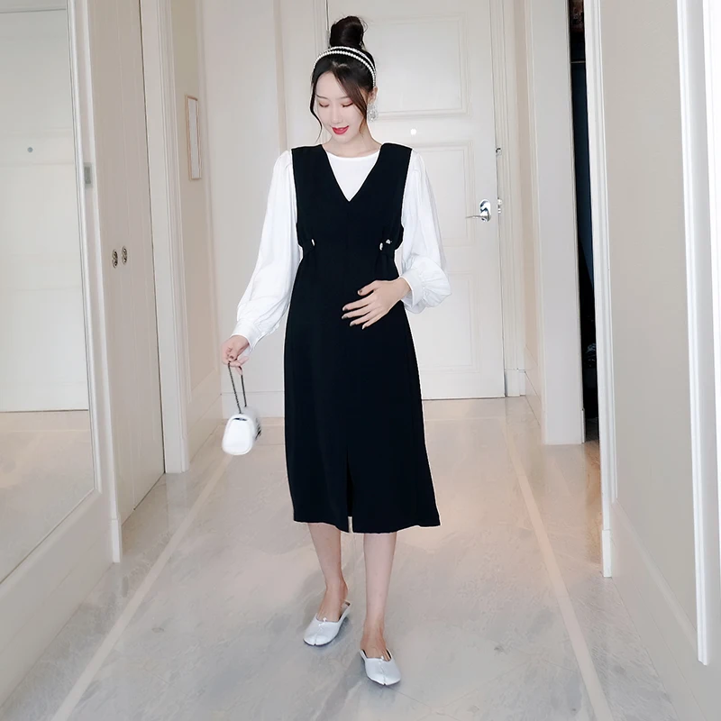 9062# Autumn Winter Korean Fashion Maternity Dress Suits Elegant Slim Clothes for Pregnant Women Pre