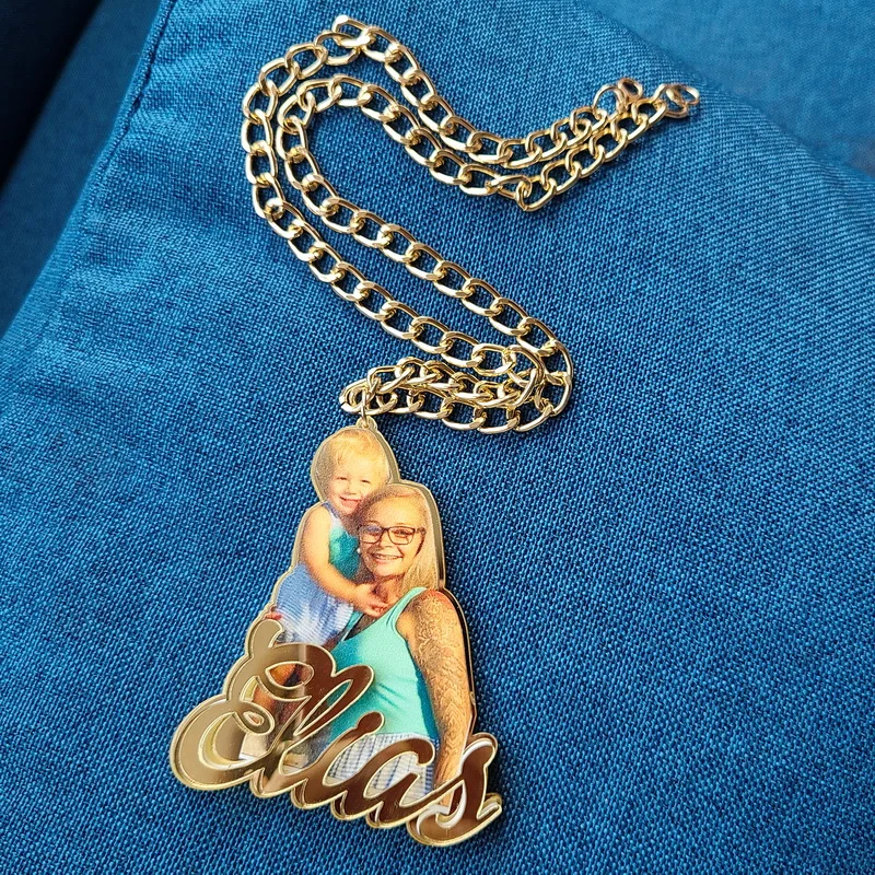 Photo Necklace Gift Christmas-Gift Custom-Name Children Drawing for Mom Kids Artwork