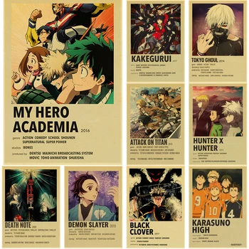 Classic Anime Collection Vintage Posters Hunter X Hunter /Haikyuu!! Kraft Paper Sticker Home Bar Cafe Decor Gift Wall Painting 1