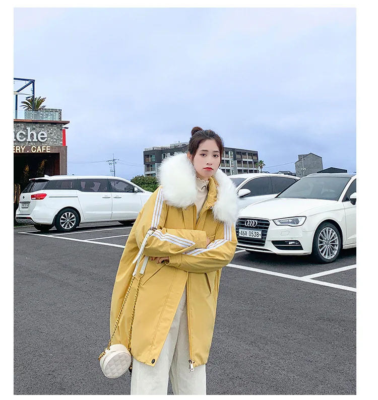Autumn And Winter New Style down Jacket Cotton-padded Clothes Women's Mid-length BF Sports Stripes Baseball Loose Cotton Co