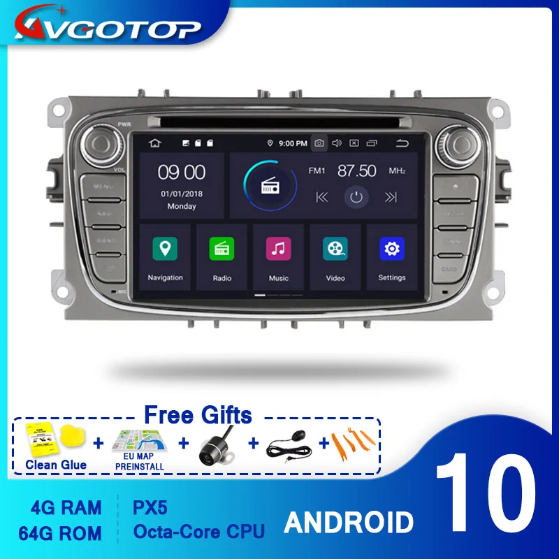 Автомагнитола AVGOTOP DVD-плеер на Android 10 для FORD MONDEO FOCUS 2008 2009 2010 2011 2012 2013 | Автомобили и