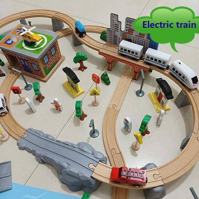 Деревянный вагон 95 деталей шахты набор игрушек Электрический локомотив детские развивающие игрушки родитель-ребенок Взаимодействие