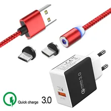 Магнитный зарядный кабель Micro USB Redmi 6 7 huawei Y5 Y6 Y7 P Smart QC 3,0 быстрое зарядное устройство адаптер для samsung M10 J7 A7 A6