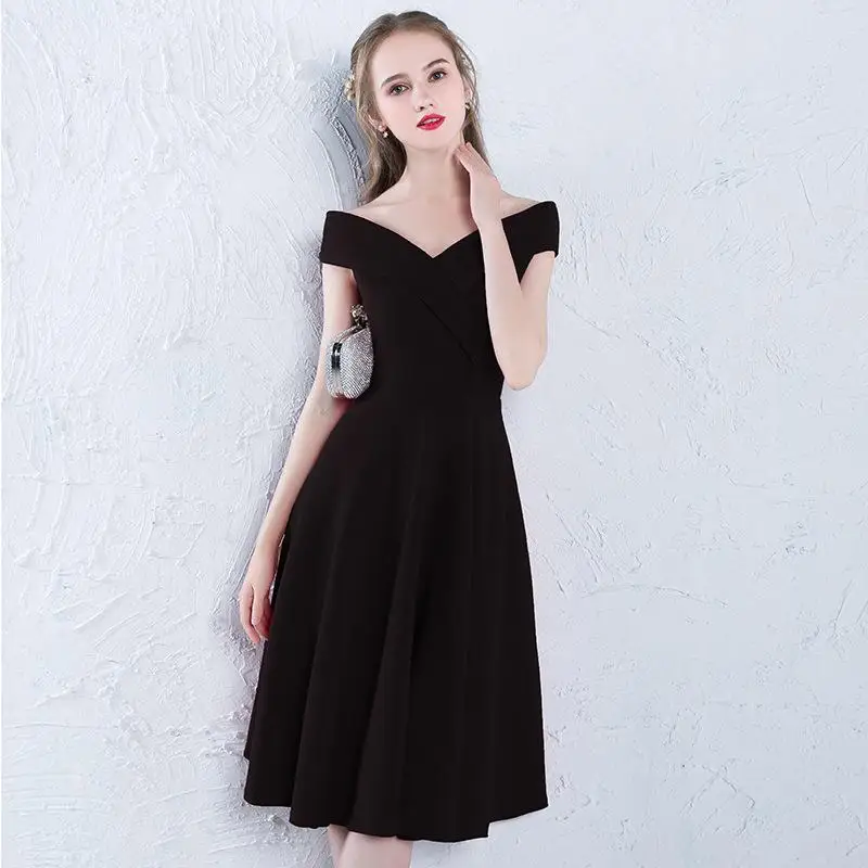 Черное Мини вечернее платье для женщин, атласное, Qipao, с вырезом лодочкой, Cheongsam Novalty, сексуальные китайские повседневные платья, Vestidos De Festa - Цвет: black long