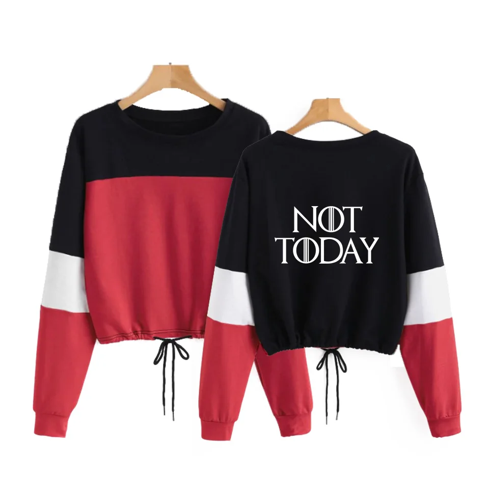  Arya Not Today Game Of Thrones O Neck CONTRAST COLOR Long Sleeve Rope Sweatshirts Capless Hoodies W