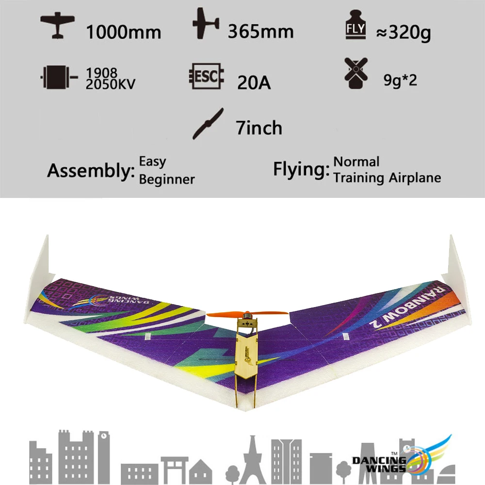 E0604 Rainbow II 1000 мм размах крыльев комплект RC самолет Delta крыло хвост-толкатель Летающий RC самолет