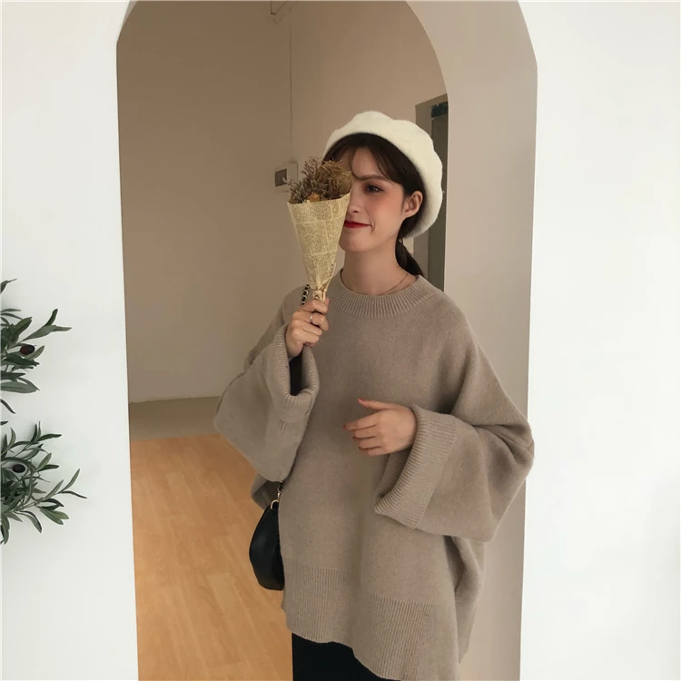 Women Autumn Winter Oversized Pullover Knitted Sweater Female Thick Split Long Sleeve Jumper Coat Pull Femme Jersey Mujer