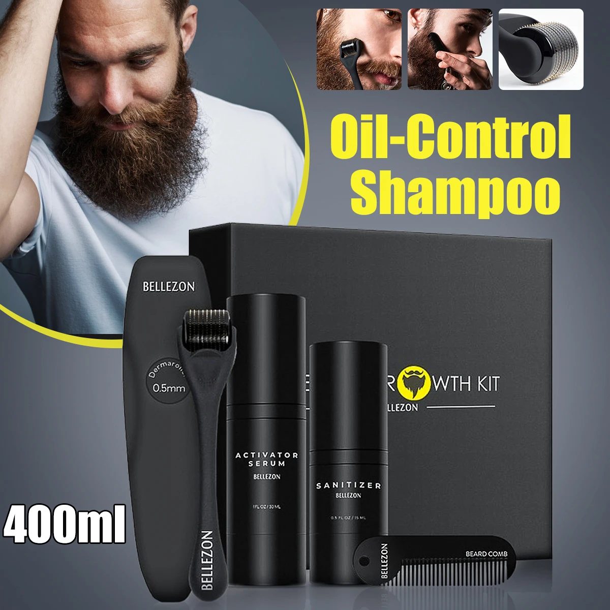 Günstige 4 teile satz Männer Bart Wachstum Kit Haar Wachstum Enhancer Dicker Öl Pflegende Leave in Conditioner Bart Wachsen Set mit kamm