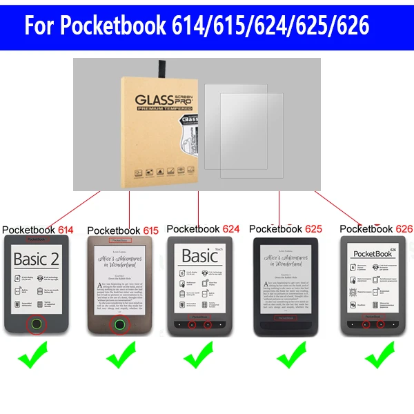 2 шт протектор экрана из закаленного стекла для Pocketbook 616/624/614/622 " Защитная пленка для sony reader PRS T3 T2 T1 - Цвет: PB614GHM2