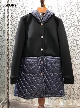 

Hooded Long Coats 2019 Autumn Winter High Quality Outerwear Coats Women Parka Patchwork Long Sleeve Casual Long Jackets Ladies