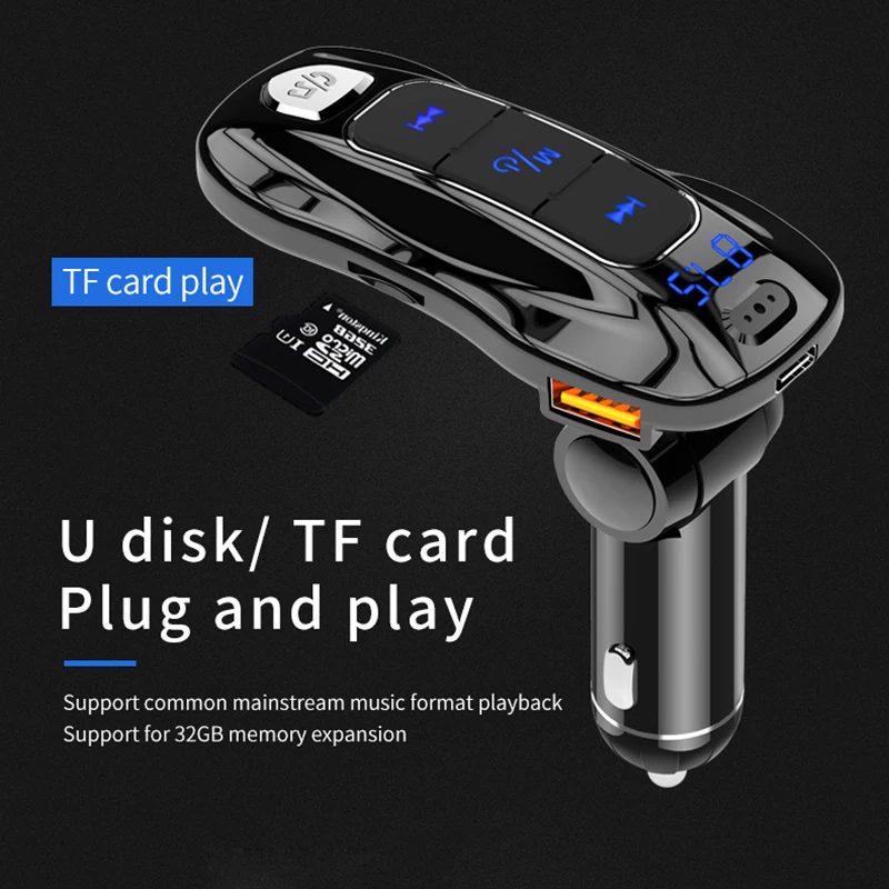 Складной автомобильный fm-передатчик, Bluetooth 5,0, MP3 музыкальный плеер, стерео, быстрая зарядка, TF карта, u-диск, громкой связи, адаптер для автомобиля