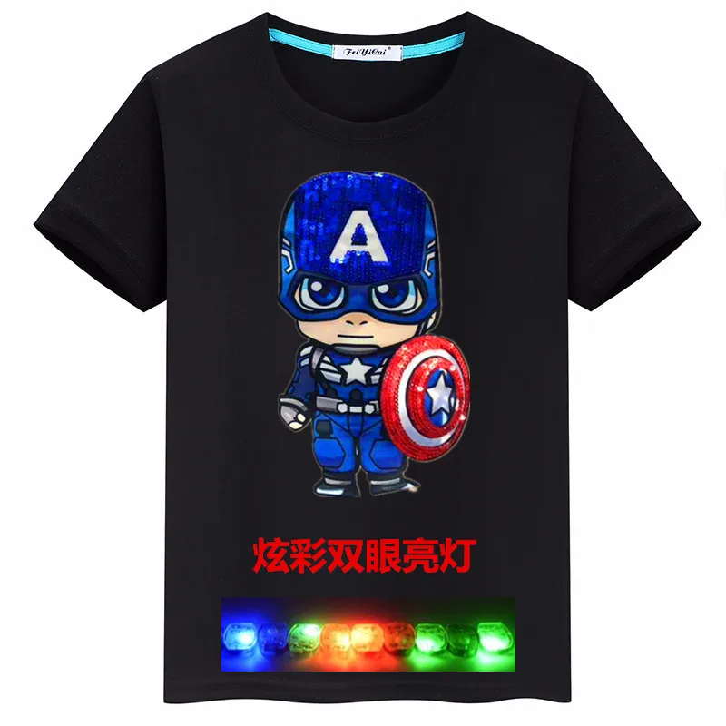

Cartoon Captain Sequin Colorful 3-Color Vibration Lighting CHILDREN'S T-shirt BOY'S Cotton Short-sleeved Top