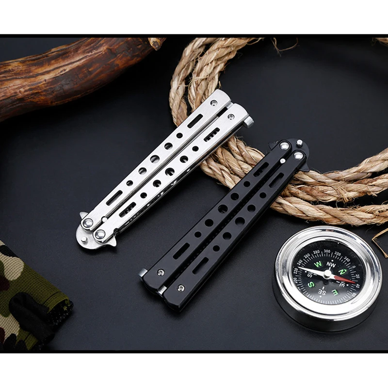 

Outdoor Butterfly Flail Knife Stainless Steel Practice Dull Blade Portable Foldable Camping Travel Trainer Outdoor Survial Tools