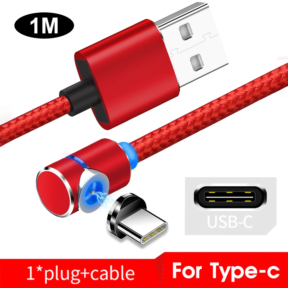 Магнитный Micro USB кабель, 1 м, 2 А, для Xiaomi Redmi, Тип C, Android, штепсельный кабель для huawei Honor, алюминиевый локоть, магнитный кабель для зарядки - Цвет: For Type C Red