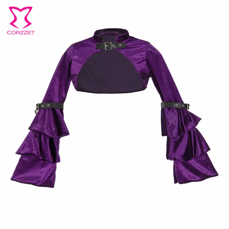 Викторианский Черный фланелевый кружевной воротник и широкий короткий рукав стимпанк пальто винтажный костюм панк куртка в готическом стиле женская верхняя одежда - Цвет: Purple Flannel