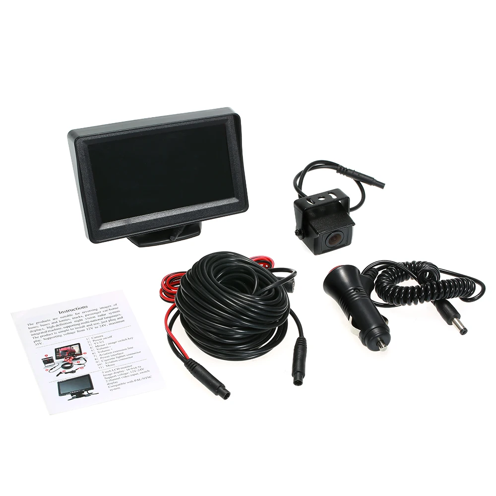 Universal 12-24V Car Backup Camera System 4.3 inch TFT Color LCD Reverse Rear View Security Monitor& Waterproof Night Vision