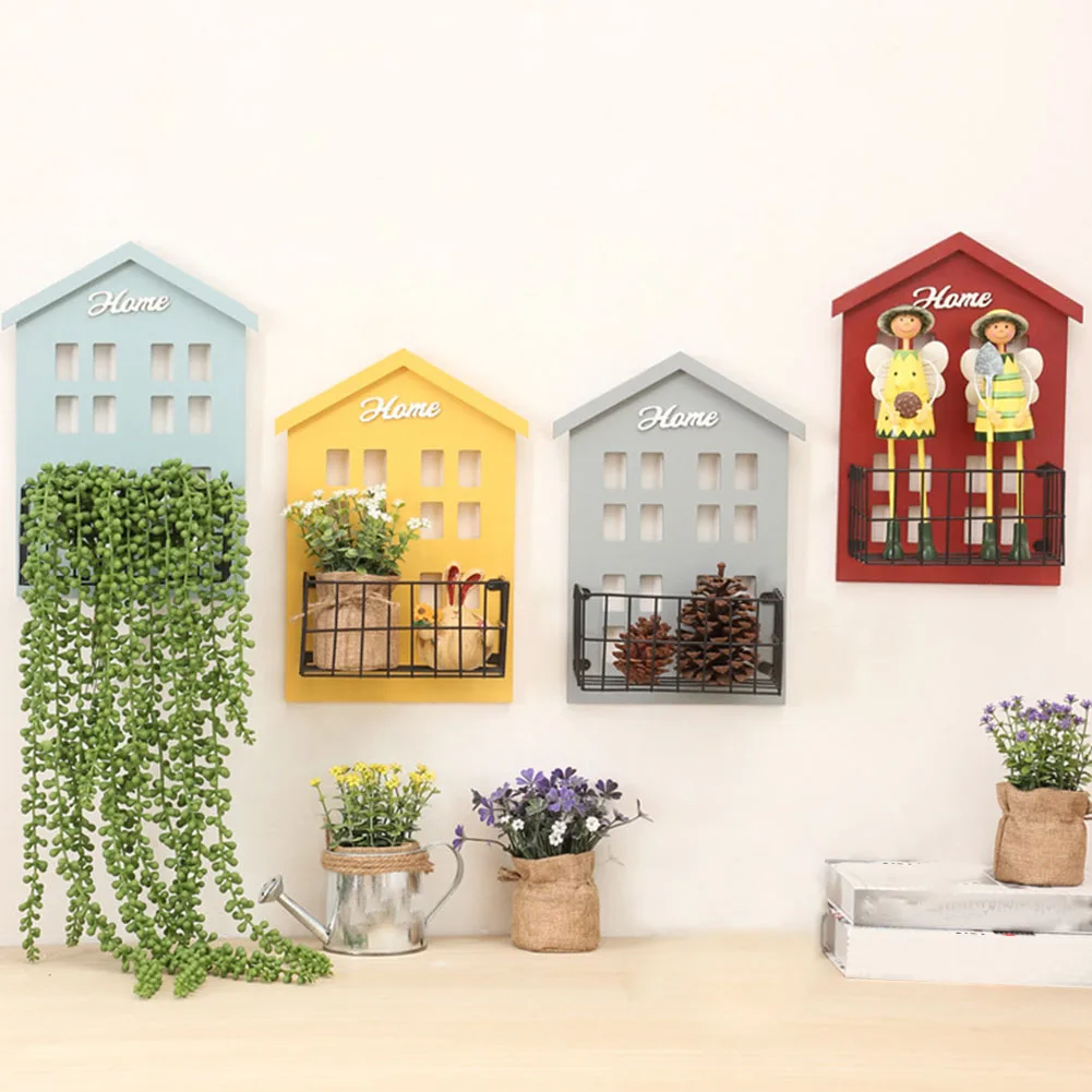 

Space Saving Practical House Style Wood Storage Shelf Hooks Key Holder Decoration Wall Mounted Organiser Display Gift Home