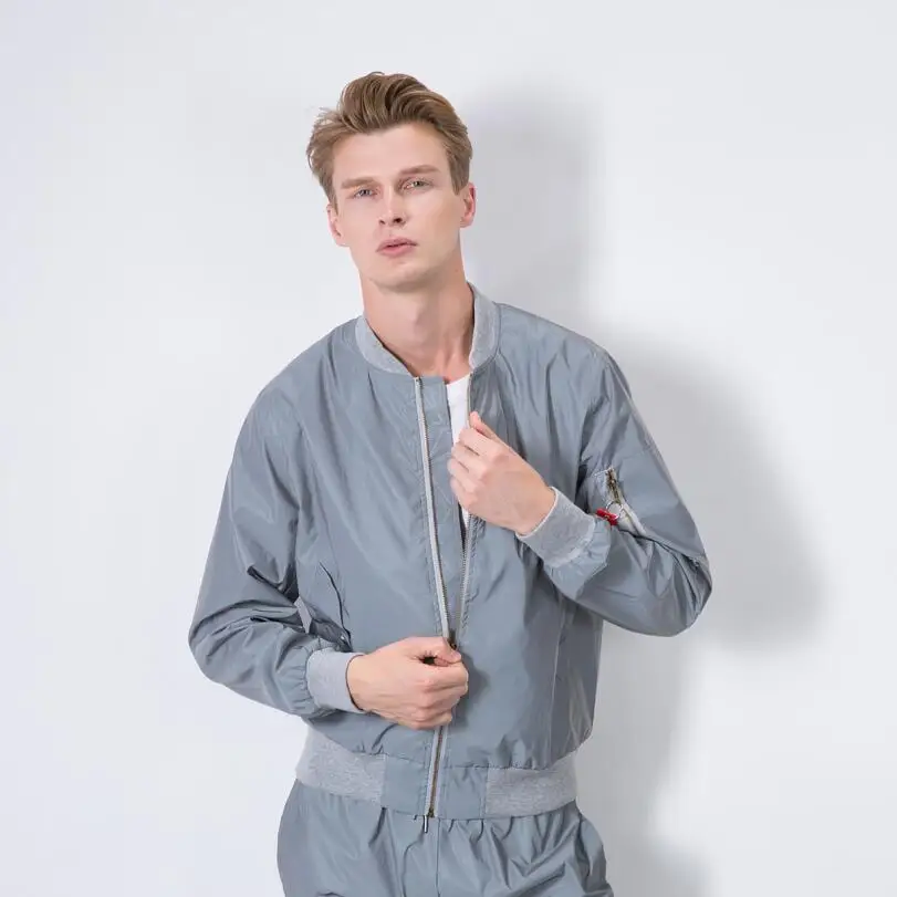 Autumn winter men reflective jacket night reflect light bomber pilot jackets windbreaker men nightclub DJ singer stage costume 5