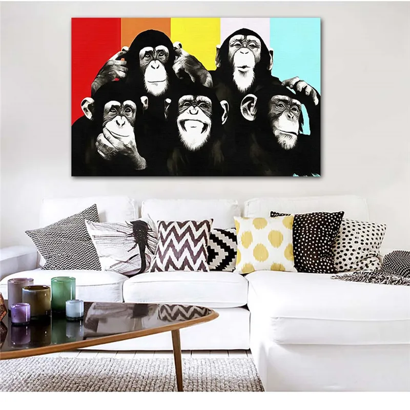 Andy Warhol Colorful Monkey Animal Poster Print Oil Canvas Paintings For Living Room Bedroom Wall Art Cuadros Pictures Unframed | Дом и сад