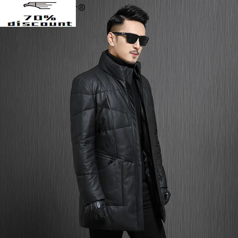 

2020 Winter Genuine Leather Jacket Men Long Real Sheepskin Coat for Men Duck Down Jackets Veste Cuir Homme 8-206 KJ3840