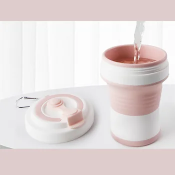 

550ml Folding Silicone Cup Travel Portable Pink Water Cups Indoor Lids Drinking With Coffee Mug Silica Gift Summer Office