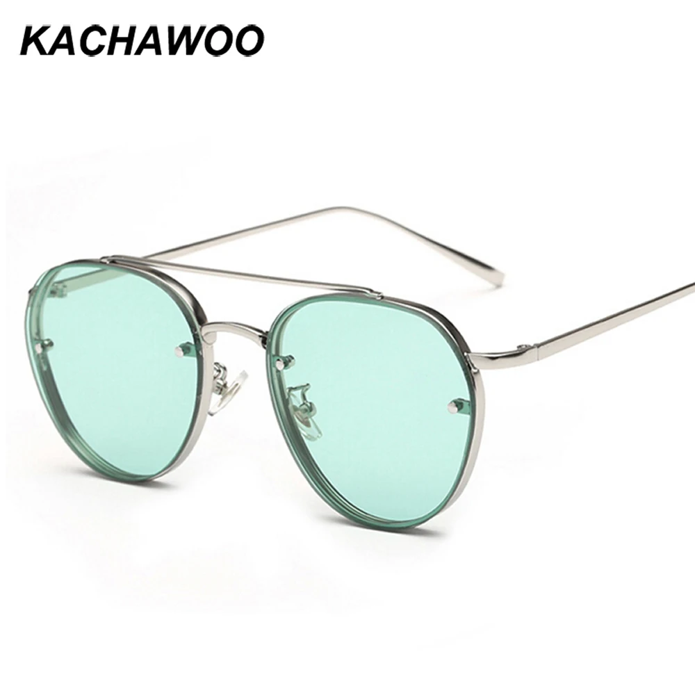 Kachawoo Ретро Круглые Солнцезащитные очки для женщин зеленая металлическая оправа желтые мужские солнцезащитные очки для мужчин летний Стиль Прямая
