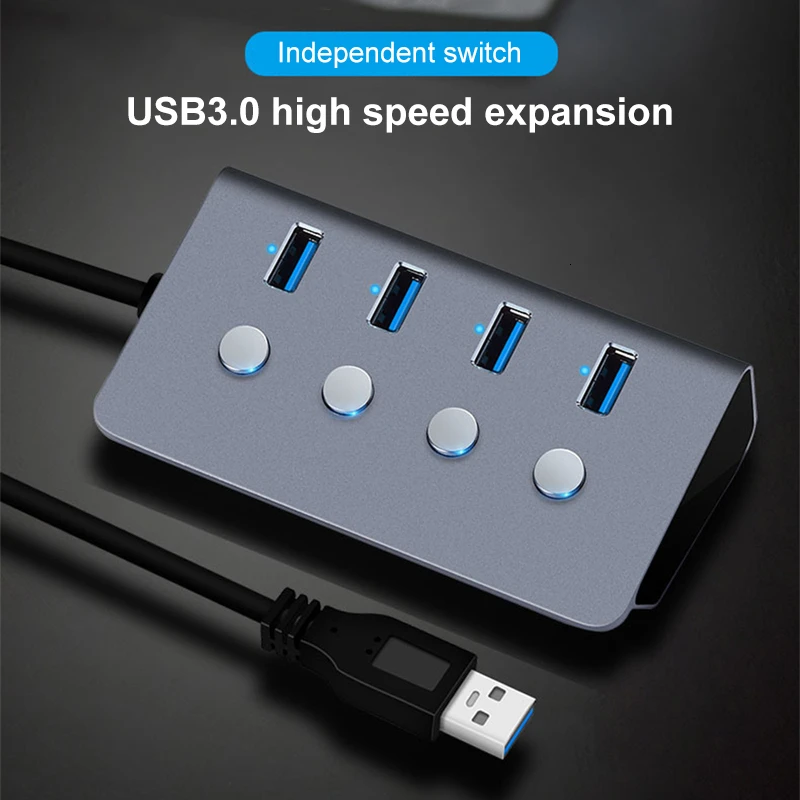 CHUYI USB 3,0 концентратор 4 порта с СВЕТОДИОДНЫЙ Переключатель ВКЛ/ВЫКЛ USB C разветвитель адаптер Высокая скорость для портативных ПК