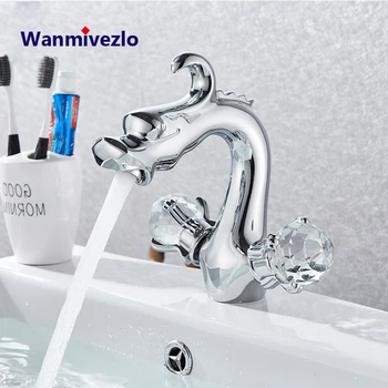 

Chrome Dragon Style Bathroom Basin Faucet Vessel Sink Faucet Brass Dual Handle Cold Hot Animal Shape tap Bathroom Mixer Tap