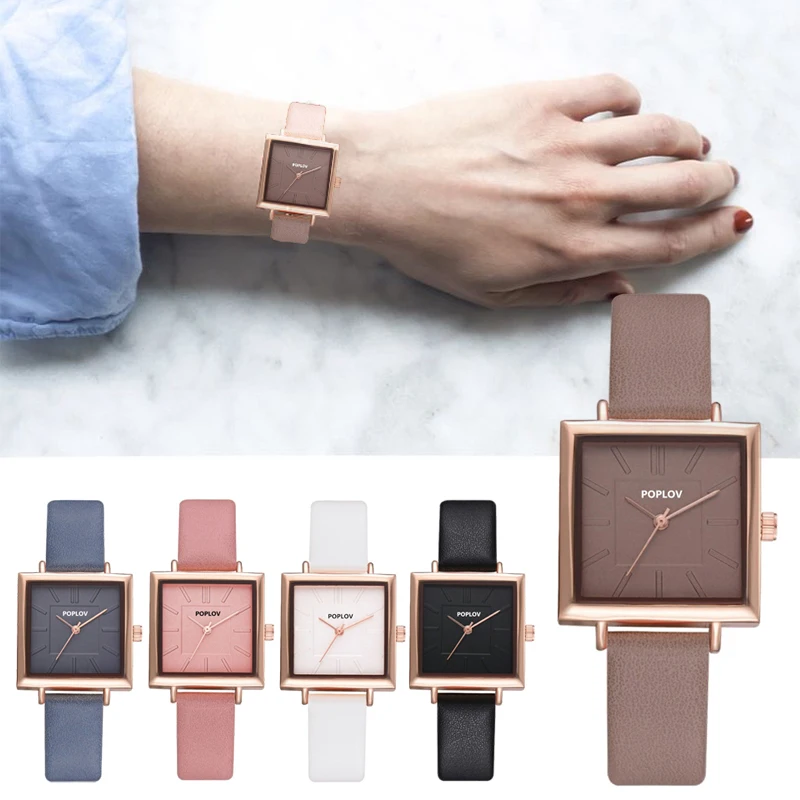 Женские кварцевые часы с квадратным циферблатом элегантные ремешком из
