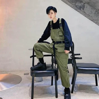 

Men Vintage Streetwear Hip Hop Loose Cargo Harem Pants Overalls Male Fashion Sashe Casual Bib Jumpsuits Tooling Trousers