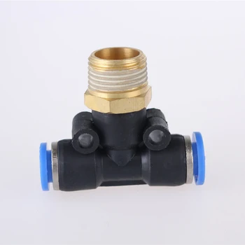 

PB Air Pneumatic T Shape Tee Push In Fitting 4-16mm OD Hose Tube to M5 1/8" 1/4" 3/8" 1/2" 3/4" BSP Male Thread Quick Connector