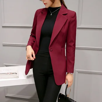 

Women Blazers Formal Lady Work Jackets Single Button Slim Suit Solid Women Coat Feme