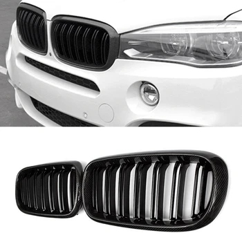 

Car Carbon Fiber&Gloss Black Double Slats Front Kidney Grille Grill For-BMW X5 F15 X6 F16 X5M F85 X6M F86 2014-2018